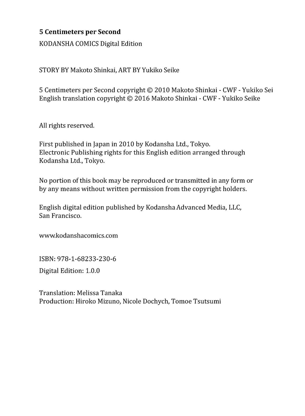 Read 5 Centimeters per Second ENGLISH Manga Online